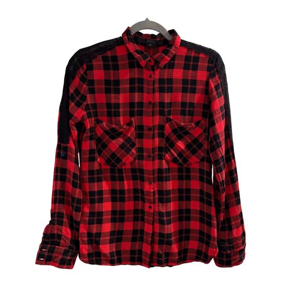 VNT Guess Flannel Shirt with Lace SZ M Goth Dark Romantic Fairy Grunge Vampire - Picture 1 of 7